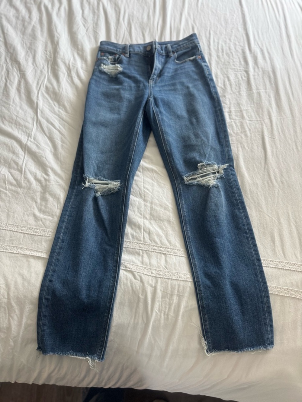 American Eagle Outfitters Distressed Straight-Leg Jeans - Blue